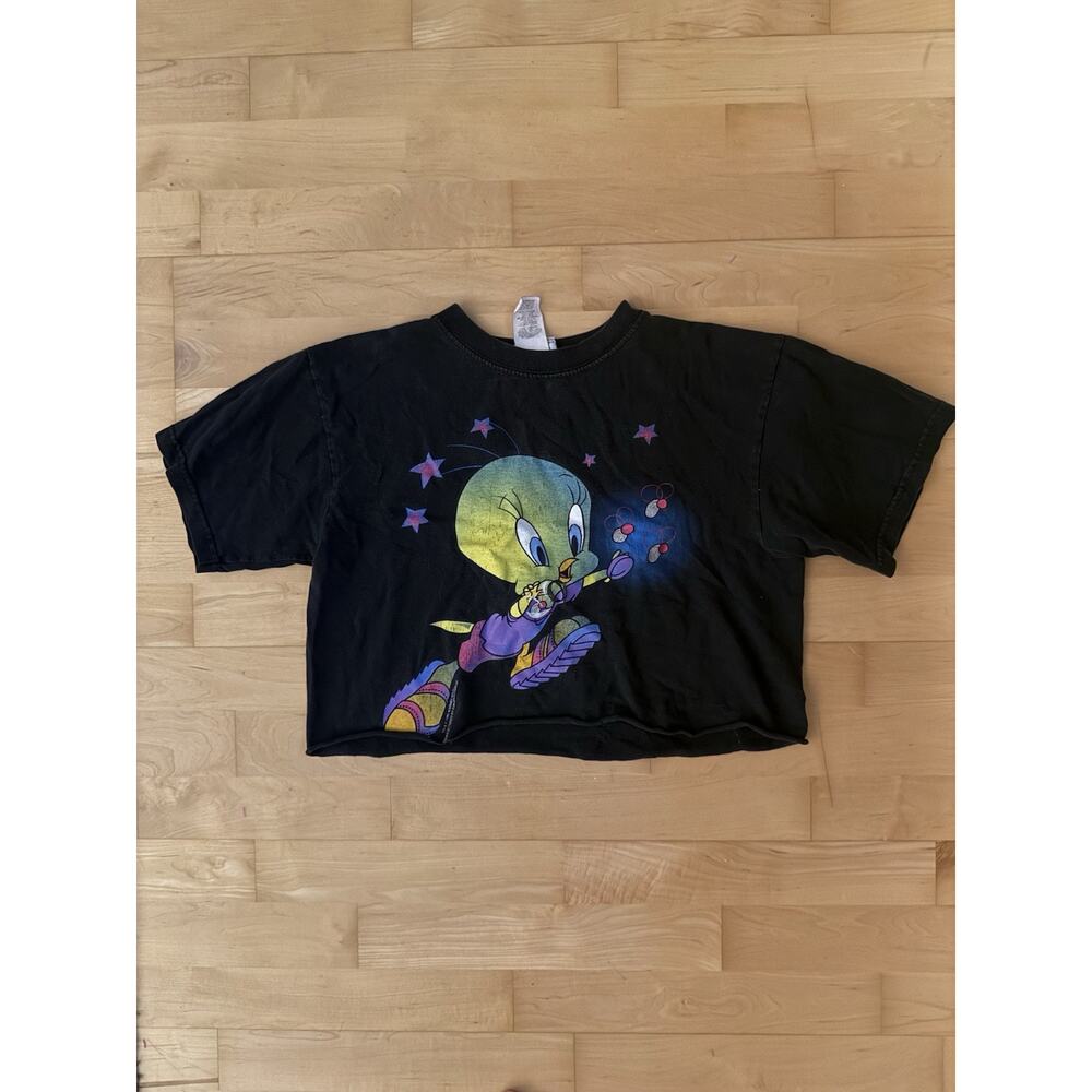 Vintage 90's Black Sun Sportswear WB Tweety Bird Cropped Tweet T-Shirt USA XL